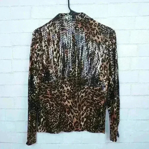 Nabi Leopard Print Fitted Sparkly Sequin Evening Jacket - Picture 2 of 5